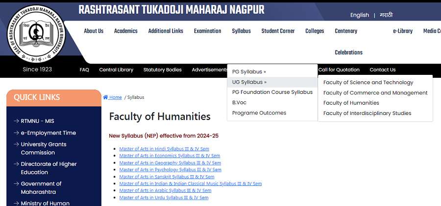 RTMNU UG PG Syllabus 2024