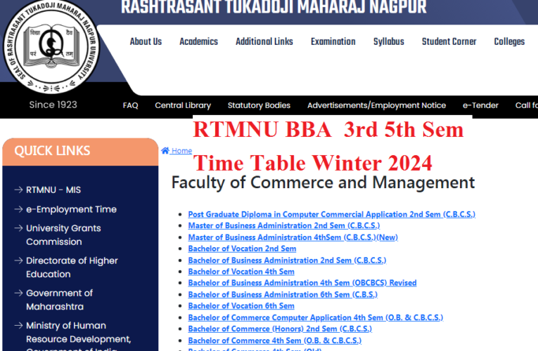 RTMNU BBA 3rd and 5th Sem Time Table Winter 2024 Has Released