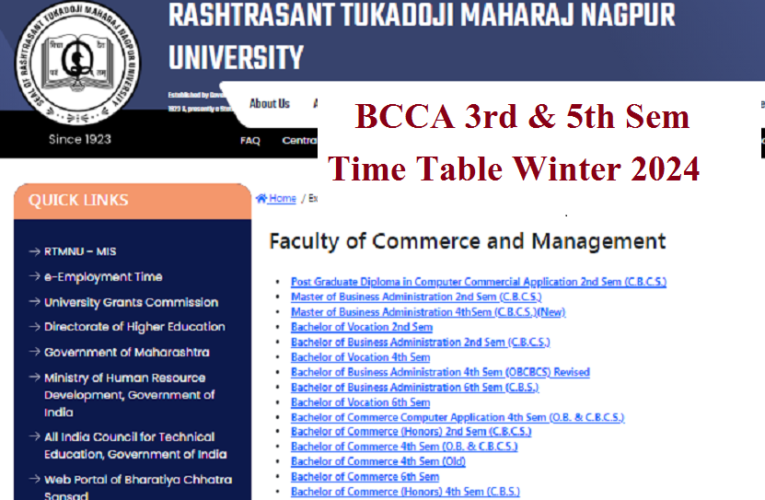 RTMNU BCCA 3rd and 5th Sem Time Table Winter 2024 Released Download PDF