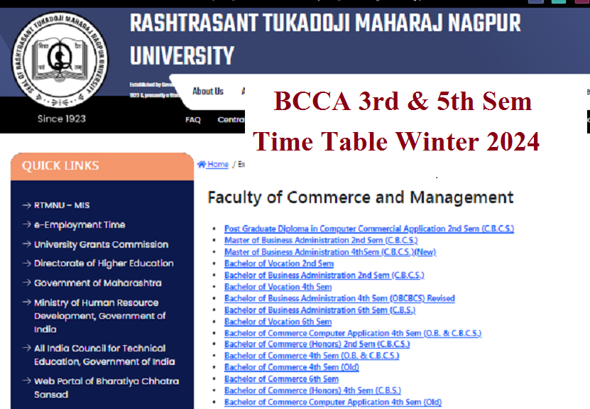 RTMNU BCCA  3rd 5th Sem Time Table Winter 2024