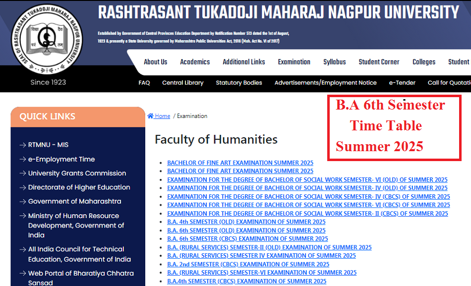 RTMNU BCCA 4th Semester Time Table Summer 2025 Declared