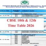 CBSE 10th 12th Time Table 2026