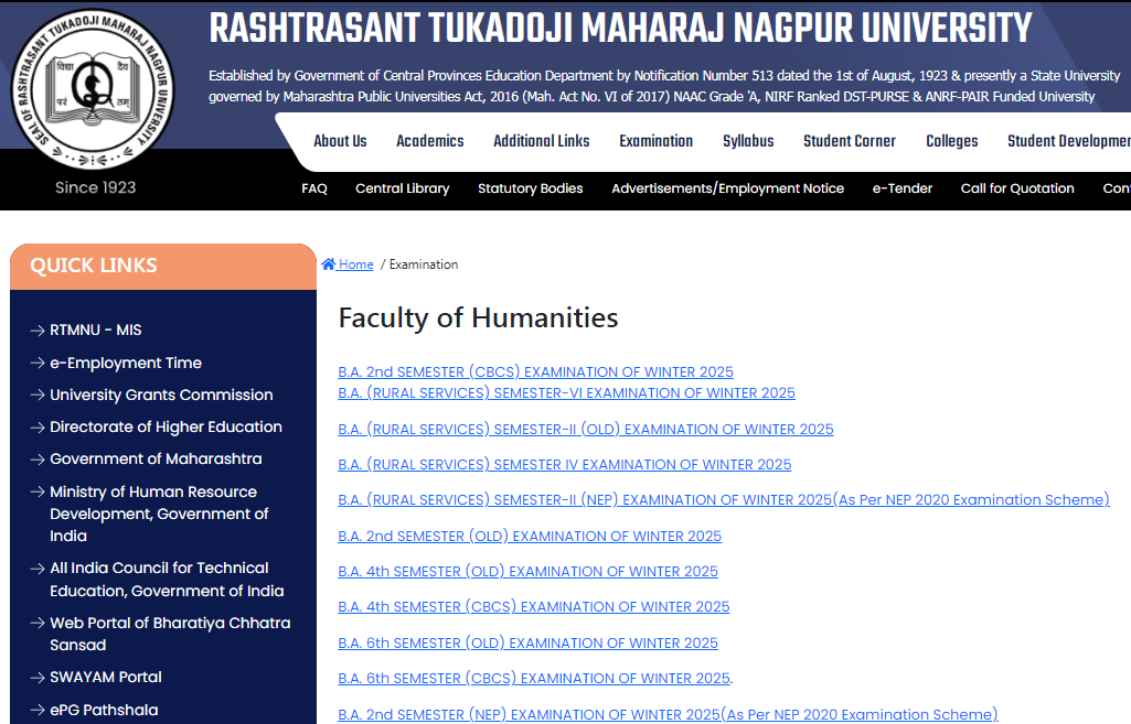 Printed details on Nagpur University Date Sheet University Name Course Name Year and Semester Details Name of the Examination Date and Timing of Exam List of Subject Names Other Important Instructions.
