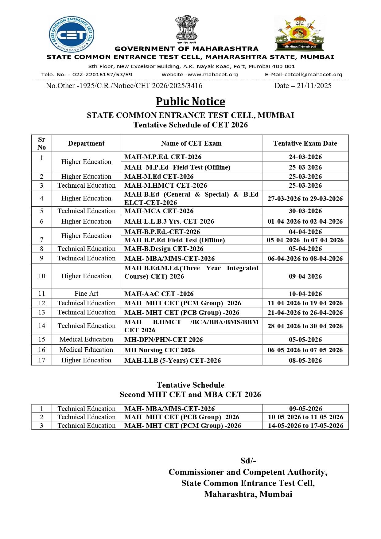 MAH CET 2026 Schedule Released